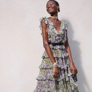 Giambattista Valli x H&M Floral Tiered Maxi Dress Women’s Size 2 New Romantic